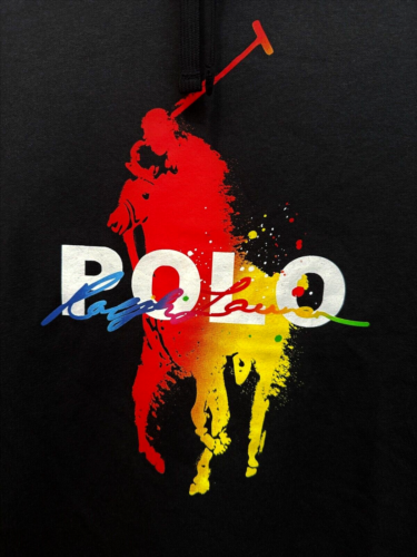 Polo Ralph Lauren uomo XL Big Pony logo nero felpa con cappuccio nuova con etichetta