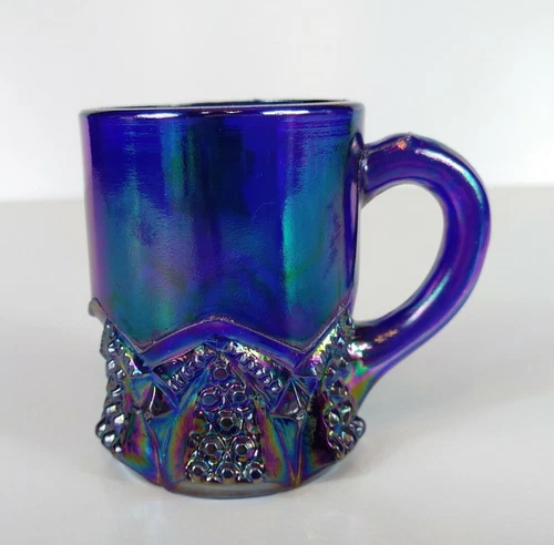 Lovely Fenton Child's Cobalt Blue Carnival Glass Mug With Tag
