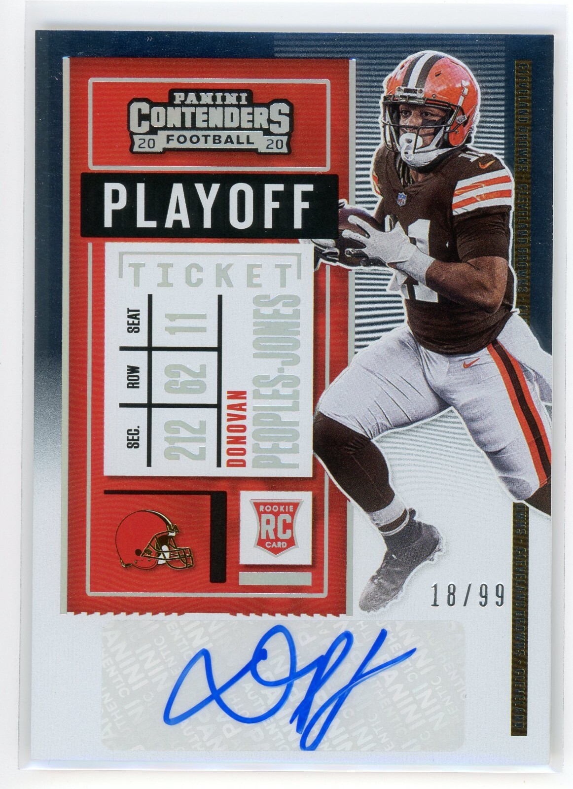 Donovan Peoples-Jones Rookie Playoff Ticket Auto /99 2020 Panini Contenders WR
