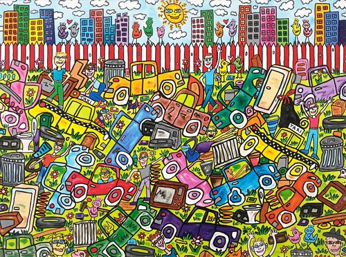 James Rizzi "You Don't Have to Pay to Play" CUSTOM FRAMED POP ART Junkyard car - Picture 2 of 3