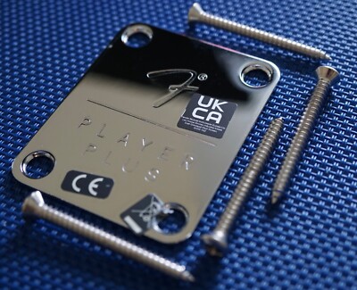 . Fender Player Plus Series Telecaster Tele Chrome 4-Bolt ''F'' NECK PLATE + Bolts