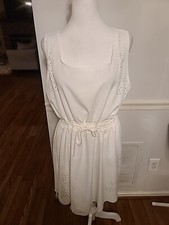 Womens Drawstring Lace Up Hollow Dress plus Size 2XL White
