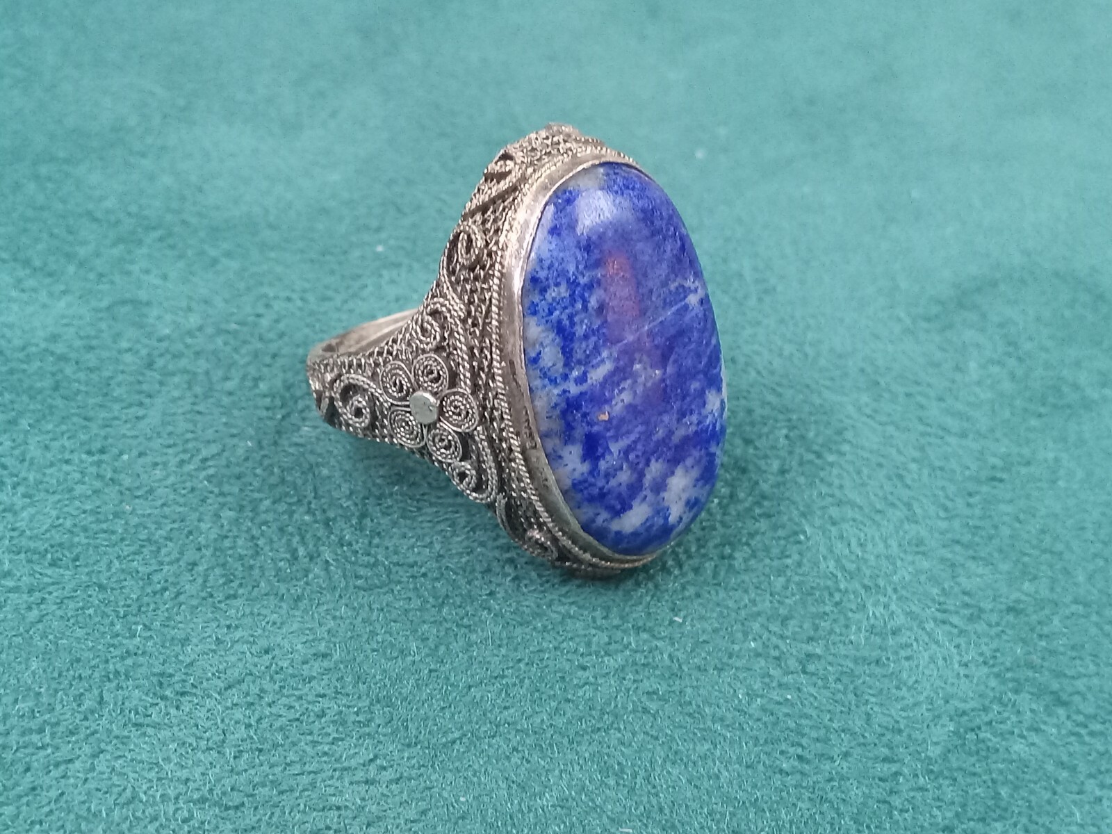 Old Ornate Chinese Export Silver Ring Setting wit… - image 3