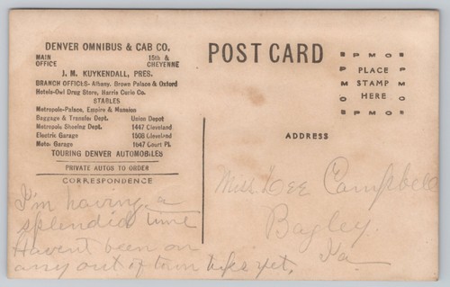 RPPC Denver CO Colorado - Tour Bus - Seeing Denver - Echtfoto Postkarte um 1907 - Bild 2 von 2