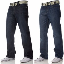 Mens Enzo Designer Regular Fit Straight Leg Denim Jeans Free Belt