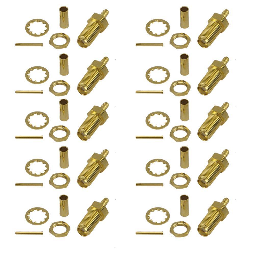 10 Pack SMA Female Crimp Connector - RG316/RG174 Cable Crimp Easy to Use