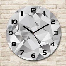Wall Clock Round Real Glass Kitchen Clock 30 Decorative Picture Motif: 3D Figures Grey