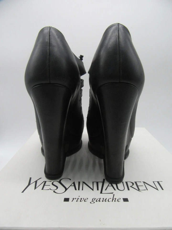 YVES SAINT LAURENT Cuñas peep-toe enjauladas de cuero negro con cordones talla 39 Foto 4 de 4