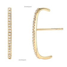 14K Solid Yellow Gold Natural Studded Diamond Suspender Engagement Earrings