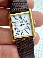 1970's MEN'S Cartier Tank Roman Original Dial Manual Wind 18K Gold Plated SWISS