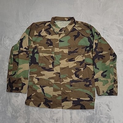Vintage Woodland Camo Jacket Men Med  Camouflage Military BDU Coat Combat 90s