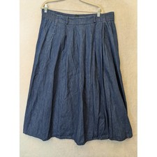 Bushwacker Denim Midi Skirt Women's 12 Blue Pleated USA Made Vintage