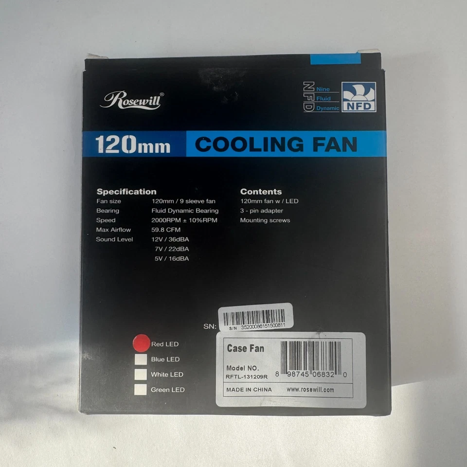Rosewill 120mm NFD Series Computer Cooling Fan Red LED Lights Set of 2 - Image 4 of 4