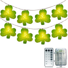 Green Shamrock Lights Battery Operated 6.8Ft 10 LED Lucky Clover Lights with Tim