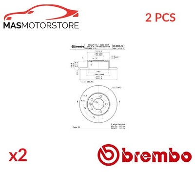 BREMSSCHEIBEN SATZ PAAR HINTEN BREMBO 08B82910 2PCS P FÜR NISSAN NV400 2.3L