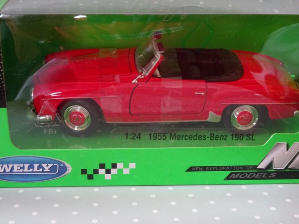 Mercedes Benz 190SL Cabrio Rot Offen Modelauto GeläNdewagen Ca.18Cm 1/24-image