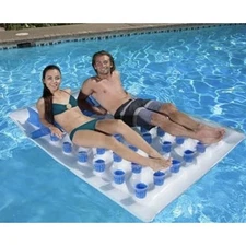 Poolmaster Double-wide French Pocket Mattress 78”x56” Built-in Pillow 83390 Blue