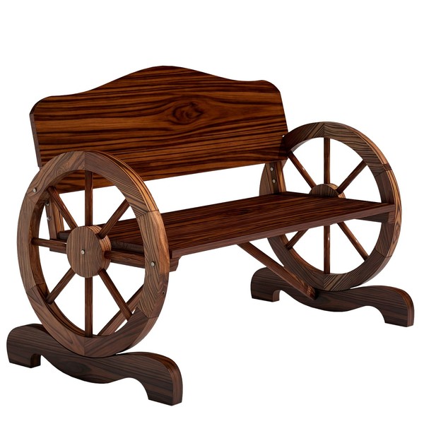 Gartenbank Holz, 2-Sitzer Sitzbank Im RäDernform, Wetterfest Holzbank Sitzbank-image