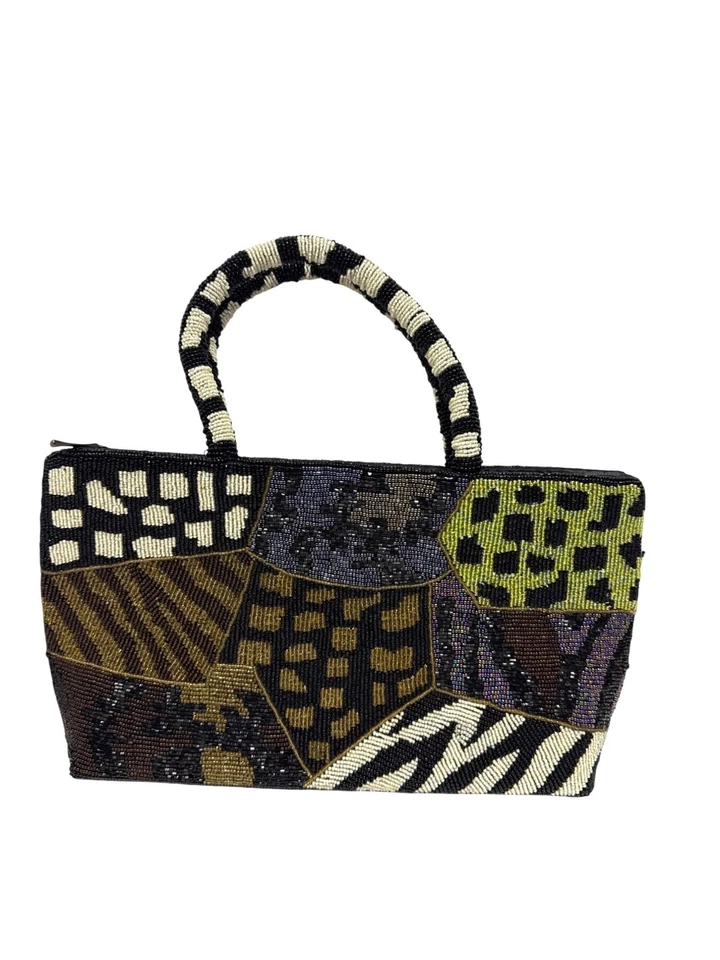 Vintage Beaded Handbag Purse Baguette Purse Animal Print Y2K Zip Closure - Image 2 of 4