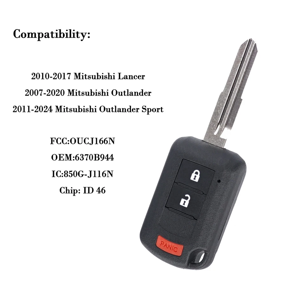 2Para 2011 2012 2013 2015 2016-2024 Mitsubishi Outlander Sport Control Remoto Coche Llavero Foto 2 de 3