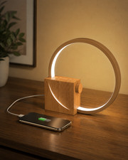 LED Lichtwecker Nachttischlampe Holz USB Whit...