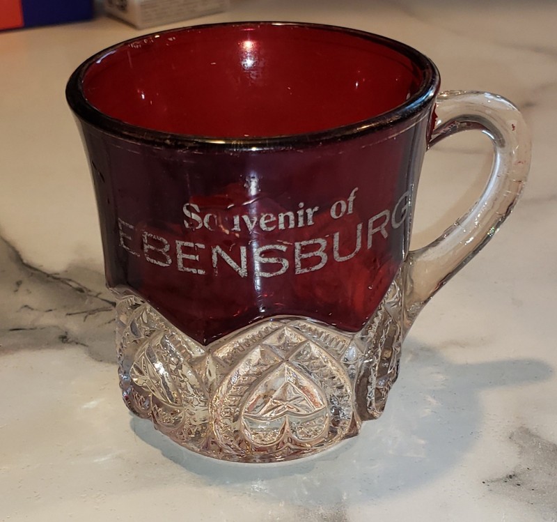 Ebensburg Pa Antique Ruby Flashed Souvenir Glass Cup 3 In Indiana Clymer
