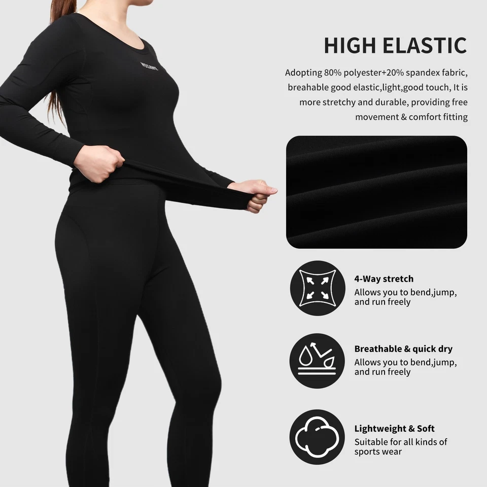 WOSAWE Quick-Dry Base Layer Tops & Leggings Womens Stretch Activewear Underwear - Image 2 of 4