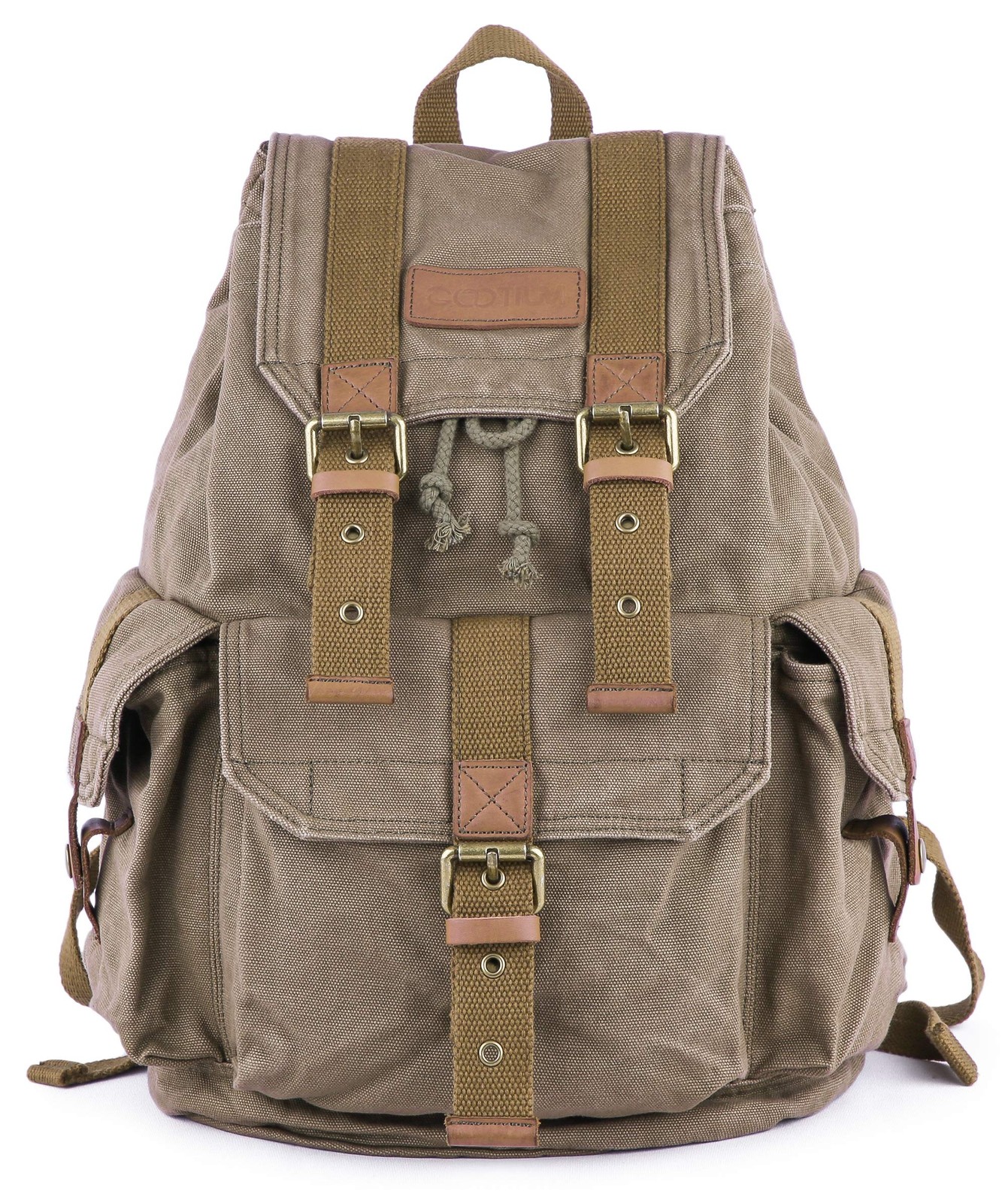 Rucksack en toile haut de gamme vert, finitions soignées pour homme et femme