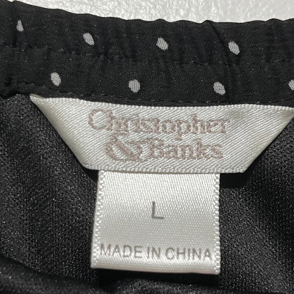 Christopher & Banks Womens Tiered Midi Skirt Sz L Black Polka Dot Romantic Goth - Image 4 of 4