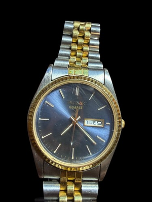 #ad #ad Pulsar Quartz Day Date Two Tone Men#x27;s Wristwatch Blue Dial Stainless Steel $29.95