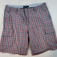 Tommy Hilfiger Cargo Shorts Mens 36 Plaid Pockets Logo Cotton