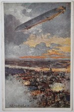 Zeppelin AK - K&uuml;nstlerkarte - Luftschiff bombardiert Antwerpen - 1.WK - 1915