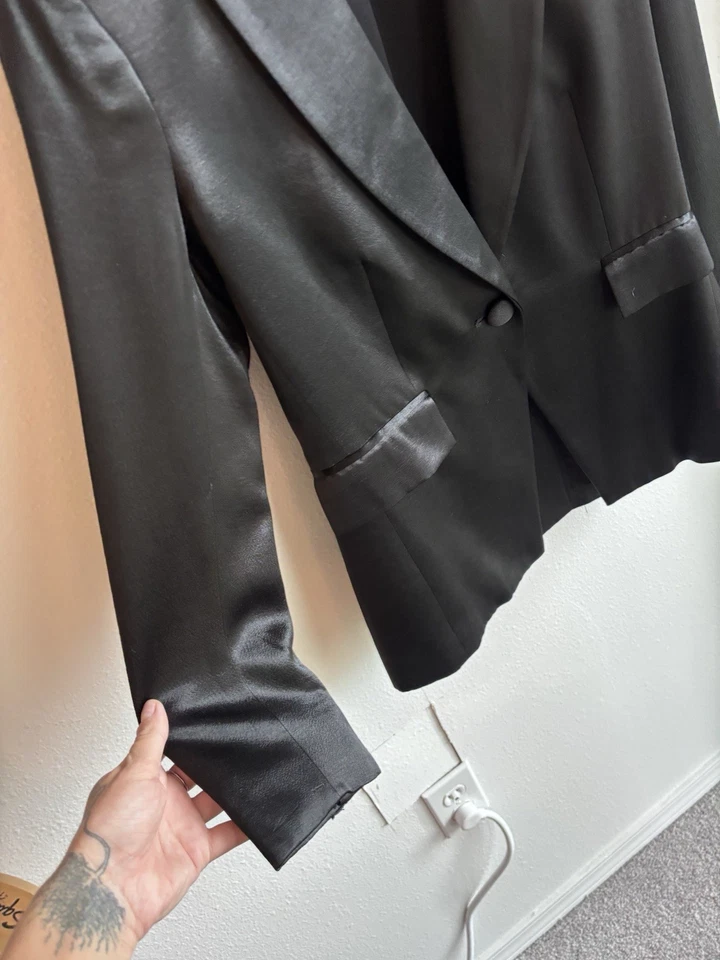 Chaqueta Blazer Veronica Beard Athens Negra Brillante Satén Dickey Talla 4 Foto 3 de 4