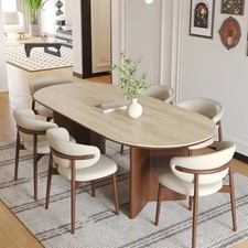 Nordic French Retro Oval Wood Dining Room Table 6-seater 180cm Walnut Dinner Tbl