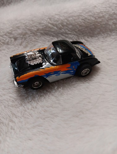 TYCO 60 Corvette Wipeout Slot Car Black Orange Blue Wave Graphic Chrome Engine