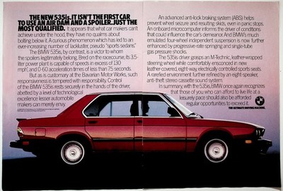 BMW 535is Vintage 1985 Print Advertisement Red Sports Sedan M-Technic