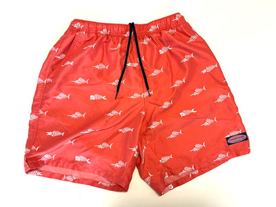 Vineyard Vines Mens Pink Sword Fish Bones Lined Swim Trunks Size Medium