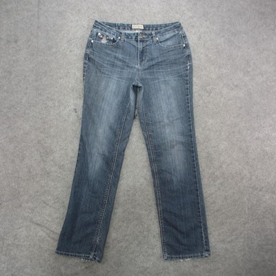 Earl Jean Jeans Womens 8 Blue Bootcut Embroidered Rhinestone Pockets Stretch
