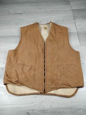 Vintage Carhartt Vest Men L Beige Sherpa Lined Duck Canvas Worn Distressing 70s