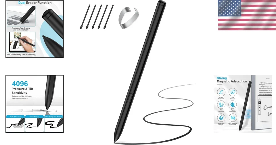 Lápiz óptico EMR magnético para borrador Remarkable 2, sensibilidad 4096, rechazo de palma Foto 2 de 4