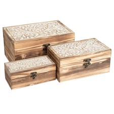3 Piece Tree of Life Carved Wooden Keepsake Boxes with Lids, Decorative Stora...