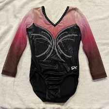 GK ELITE COMPETITION Ombr  Rhinestone 3/4 Mesh Sleeve Gymnastics Leotard AM