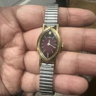 Vintage Timex Red Dial Gold Tone Manual Wind Ladies Watch Silver Band 18mm Fit 8