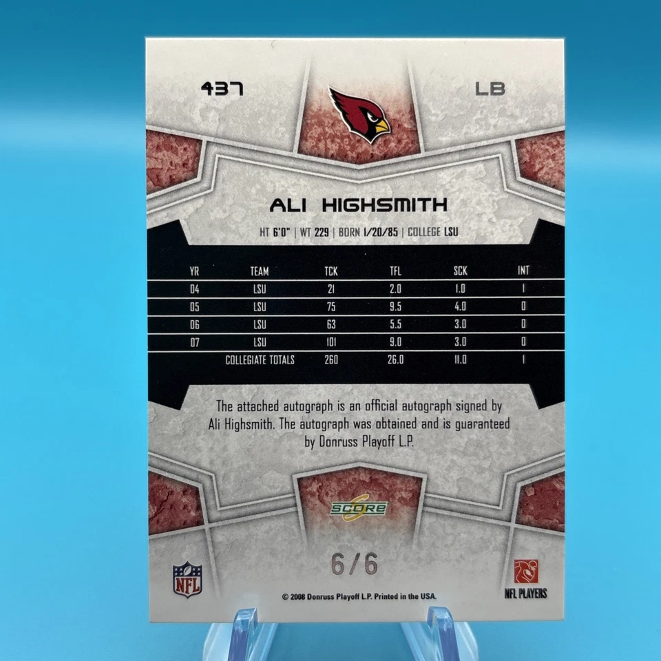 2008 Select Autographs End Zone #437 Ali Highsmith Auto 6/6 - Image 2 of 2