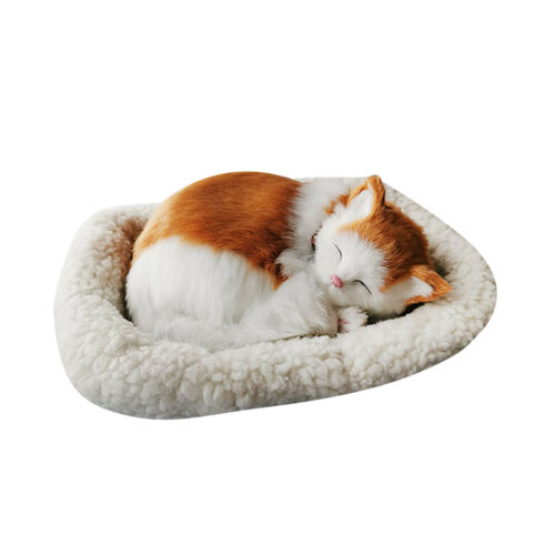 Realistic Sleeping Plush Breathing Cat Furry Dog With Mat Creative Animals  Decor | eBay
