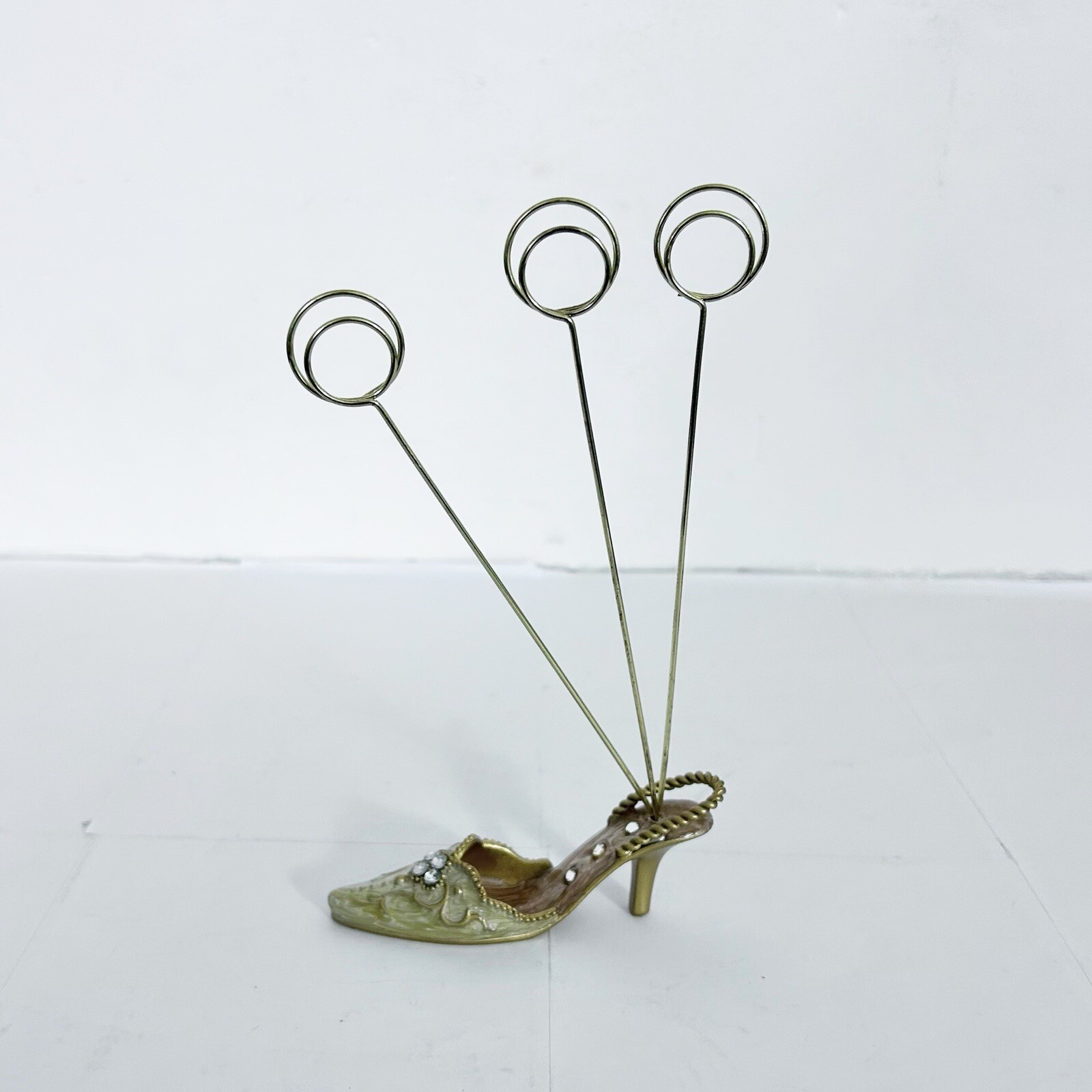 Jeweled Gold Shoes Photo Card Note Holder Business Card Holder