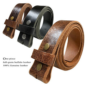 Black Brown Full Grain Pure Leather Belt Strap Snap On No Buckle Casual Dress 
