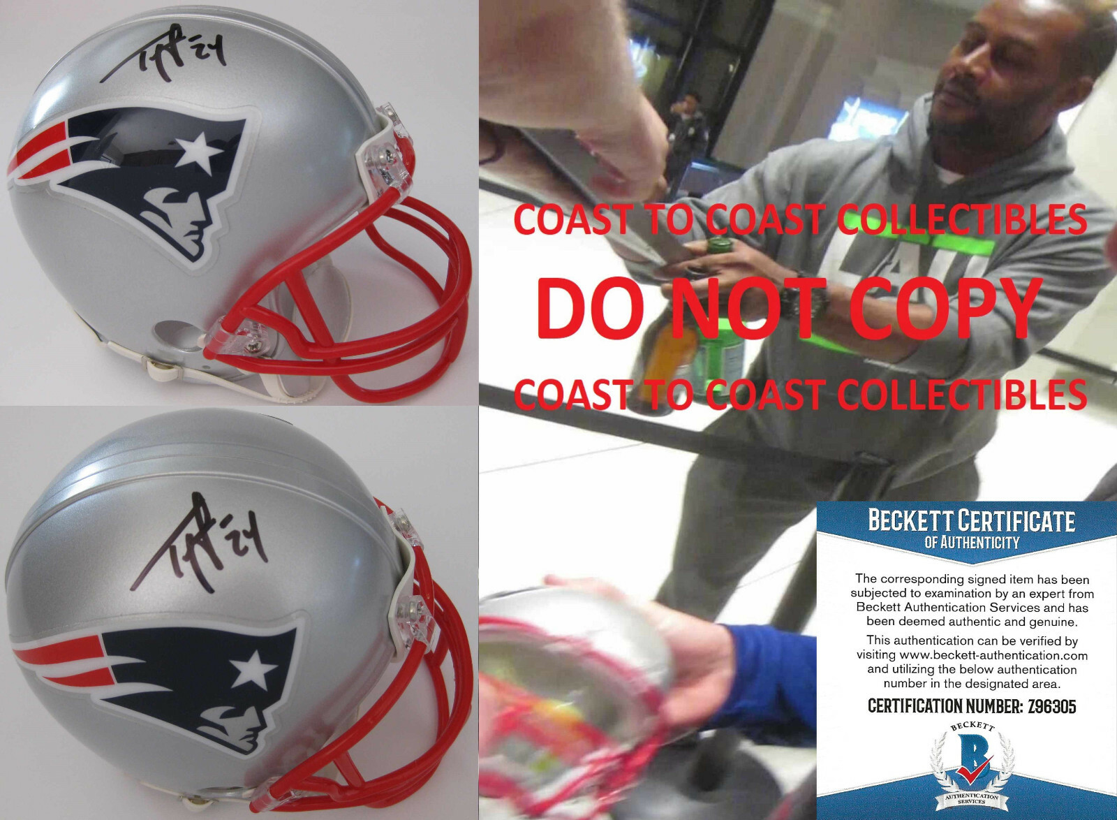 Ty Law autographed New England Patriots mini football helmet COA proof Beckett