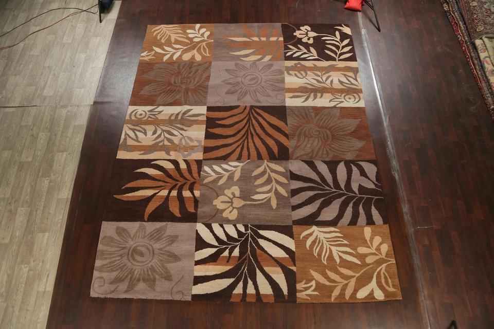 Checked Indian Oriental Transitional Area Rug Living Room Hand-tufted 10x13 ft - Image 2 of 4