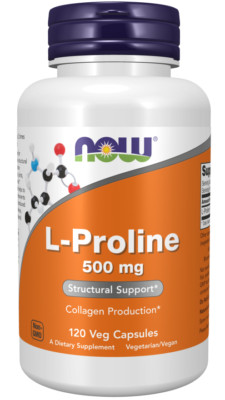 NOW Foods L-Prolin 500 mg 120 pflanzliche Kapseln, Kollagen, Gelenke, Knochen, Hautpflege